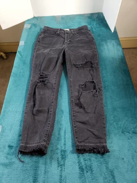 Pantalones de mezclilla Madewell talla 26 para mujer negros tiro medio elásticos mamá damas desgastados