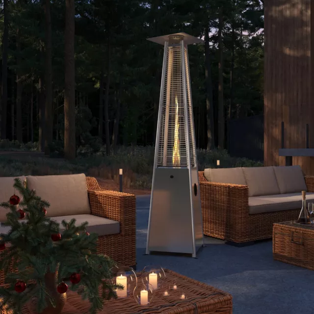 40000-BTU Silver Steel Floorstanding Gas Propane Pyramid Patio Heater with Wheel 3