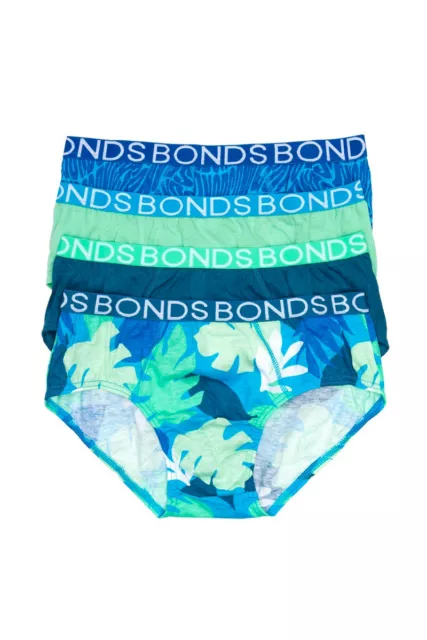 Bonds Boys 4 Pack Briefs Underwear sizes 10 12 14 Colour Blue Green Print