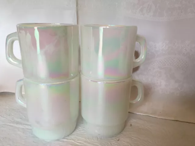 Fire King Anchor Hocking Milk Peal Iridescent Glass Stacking Mug, 14 Available