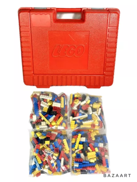LEGO Vintage 1985 Red Plastic Storage Carrying Case Box Bin Tote + 2+LBS LEGOS