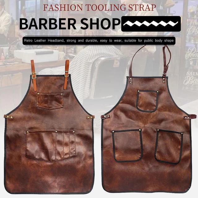 Hairdressing Denim Apron Waterproof Hairdresser Leather Work Clothes (B)