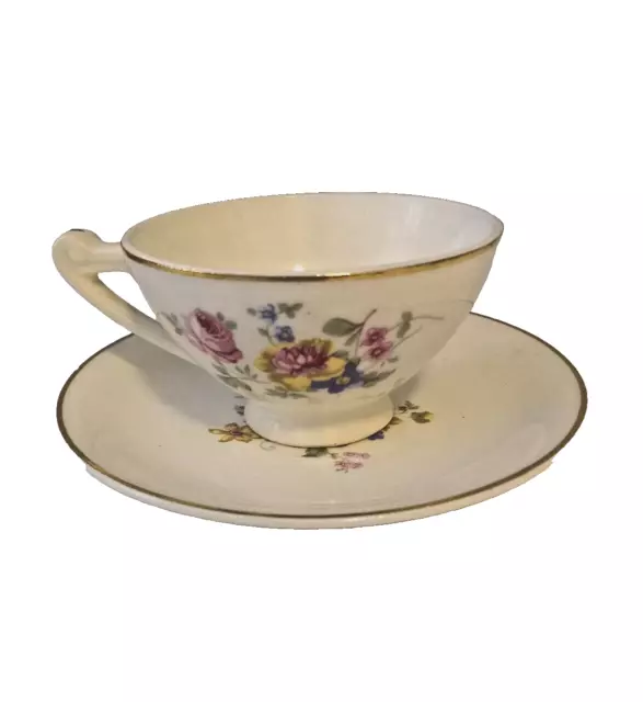Vintage ROSE BOUQUET Canonsburg Pottery Cup & Saucer
