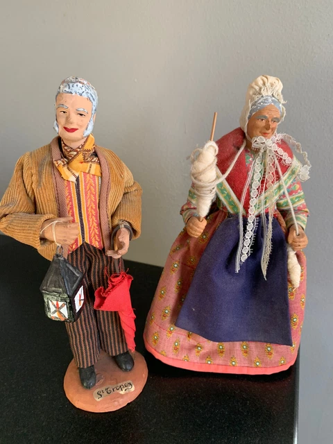 Lot De 2 Anciens Santons En Cire Marie Et Joseph - Crèche Traditionnelle Vintage