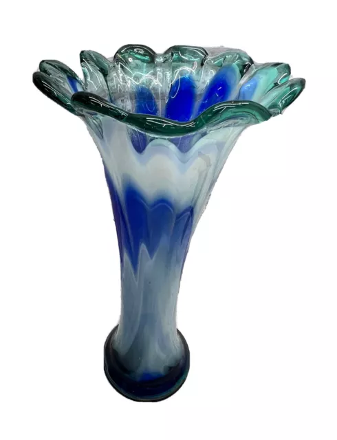MCM Swung Vase Murano Art Glass Blue Fade Large 20 inches tall hand blown