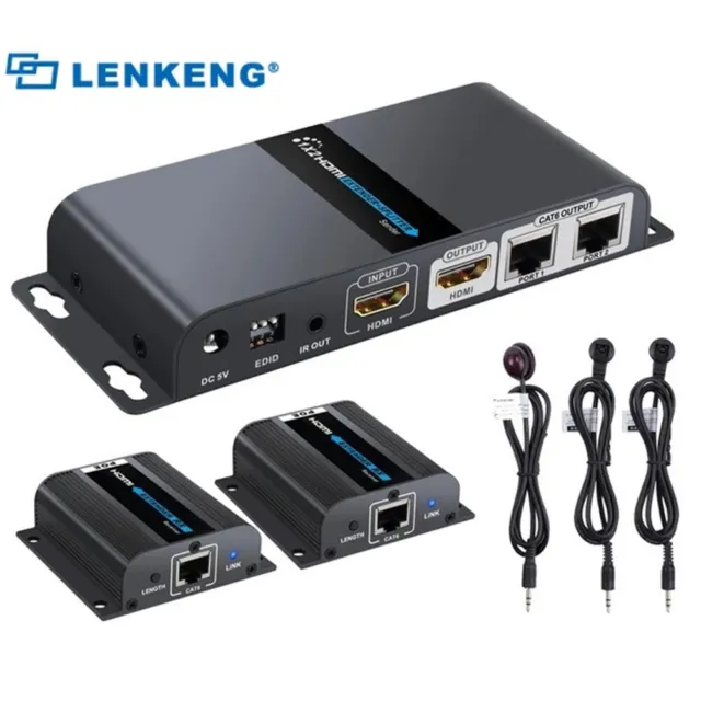 LKV712Pro 1080P 1X2 HDMI Extender Splitter IR & Loop Over JR45 Cat6/6A Up to 40M