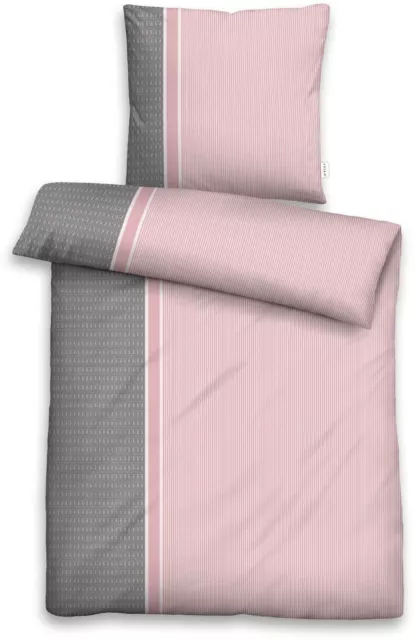 JETTE Renforce Baumwolle Bettwäsche 4 tlg 135x200 cm Streifen rosa grau