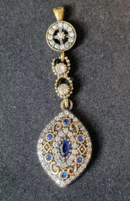 Ottoman Turkish Style Blue Sapphire & Topaz 925 Sterling Silver Pendant  1932