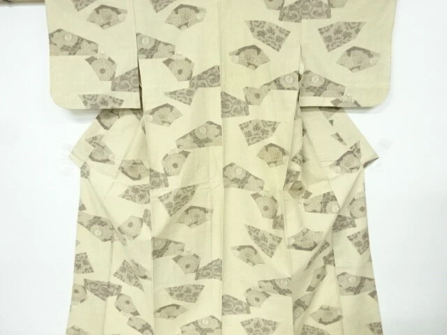 6542038: Japanese Kimono / Antique Hitoe Kimono / Fushi Tsumugi / Woven Floral A