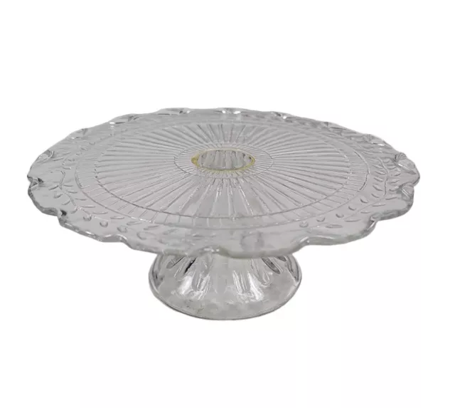 Retro Vtg Cake Stand Glass Pressed Pedestal Dessert Cookie Tarts Tray Plate 9"