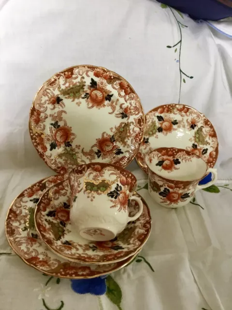 Antique Barkers Bros Meir Bone China  Imari Style Pair Of Trios