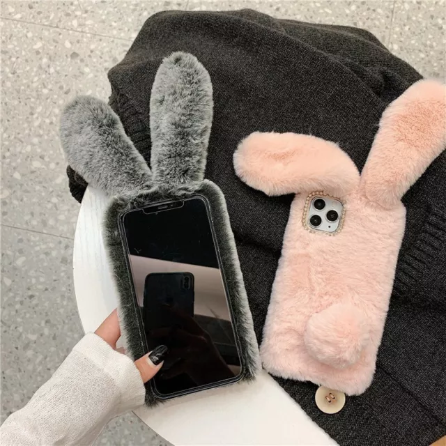Coque téléphone en peluche lapin pour iPhone, Samsung, Motorola