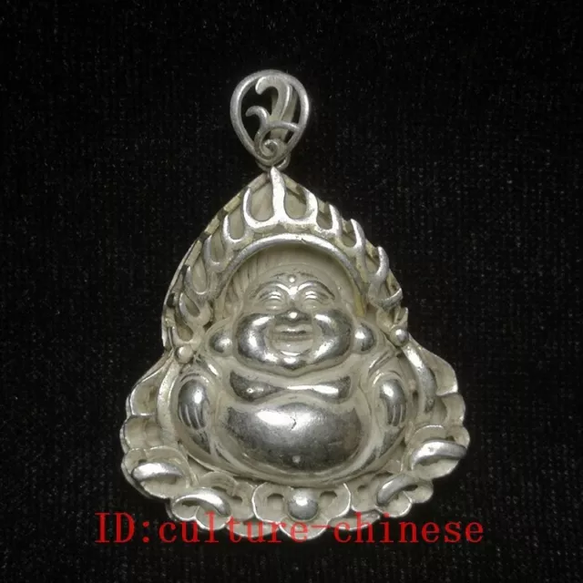 2 inch Old Chinese Tibet Silver Handmade Happy Maitreya Statue necklace Pendant