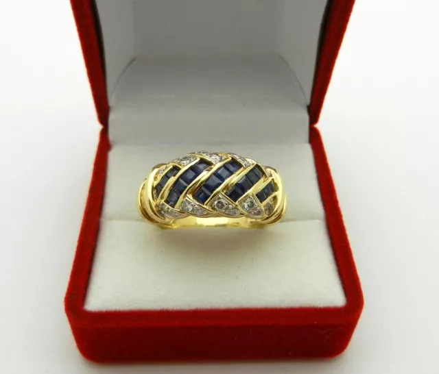 Blue Sapphire & Diamond band ring by LE VIAN in Solid 18k Gold 9.3gr size 7