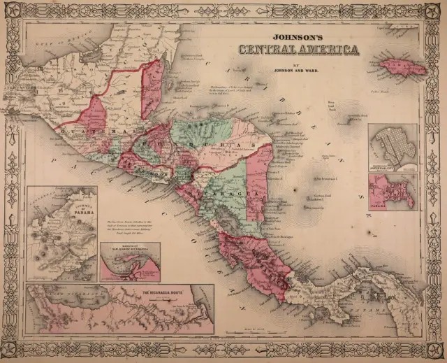 Authentic 1864 Johnson's Atlas Map CENTRAL AMERICA - SAN SALVADOR ~ FreeS&H