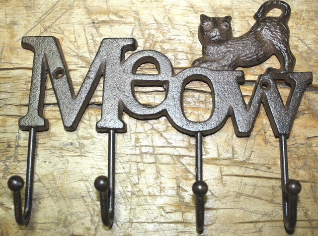 Cast Iron CAT Towel Coat Hooks, Hat Hook, Key Rack GARDEN KITTEN MEOW