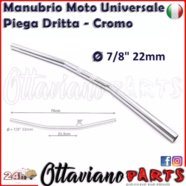 Manubrio Moto Universale 22mm 7/8" Custom Cafe Racer Piega Dritta Cromato F125