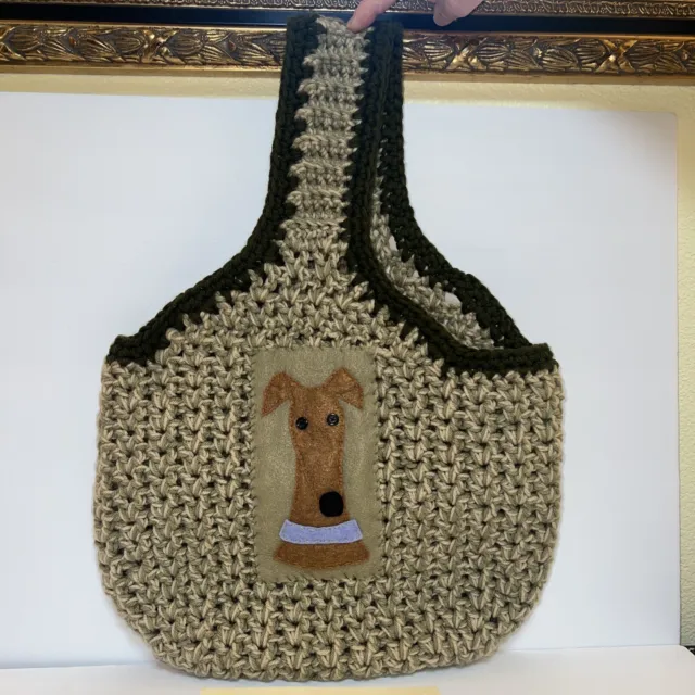Hand Crafted AWESOME Crocheted Bag w Face! Great Dog Mom Gift 22 X 16 w/Strap!