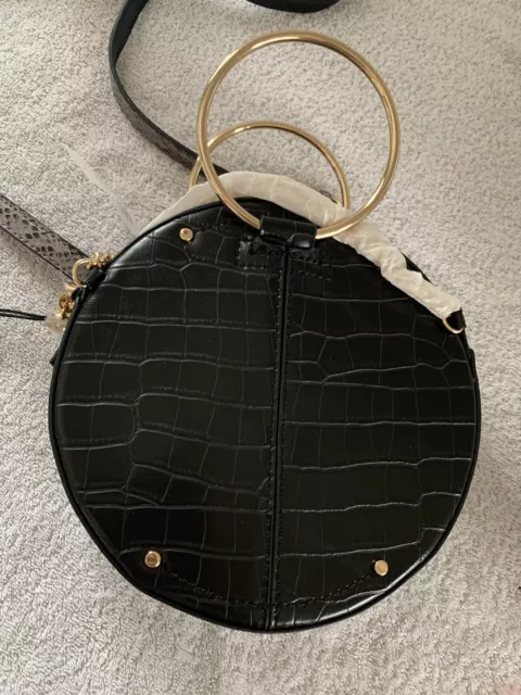 RIVER ISLAND BLACK Circular Round Bag faux snake skin and velvet Brand new 22.99 PicClick UK