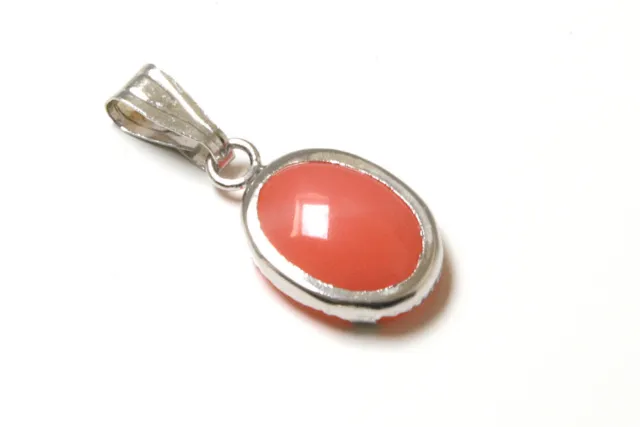 9ct White Gold Coral Pendant Oval Necklace no chain Gift Boxed Made in UK