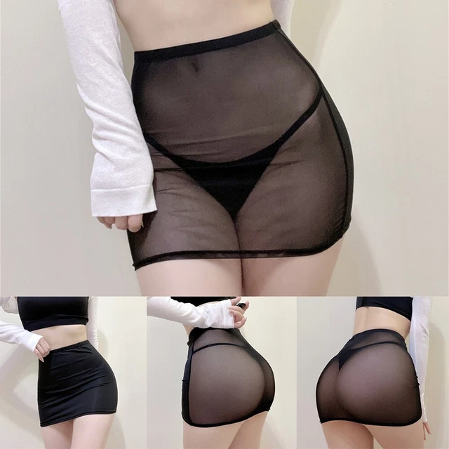 Jupe Femme Maille Transparente Extensible Mi-longue - Noir Taille Unique - Clubwear
