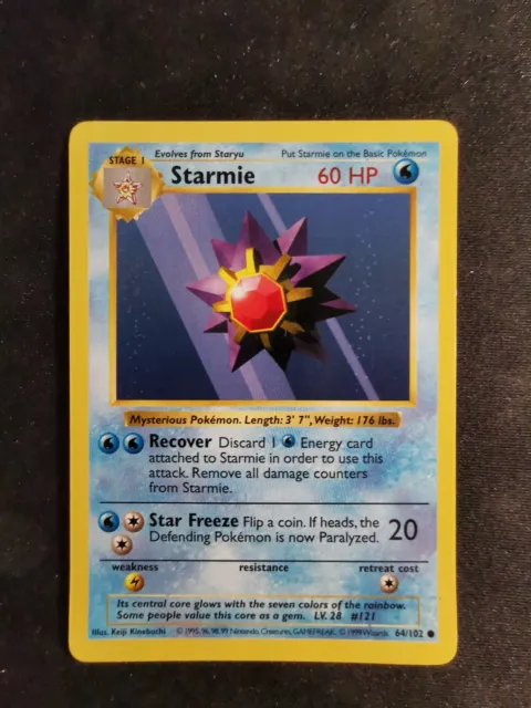 Starmie 64/102 Shadowless Base Set Pokemon Card Wizard Of The Coast