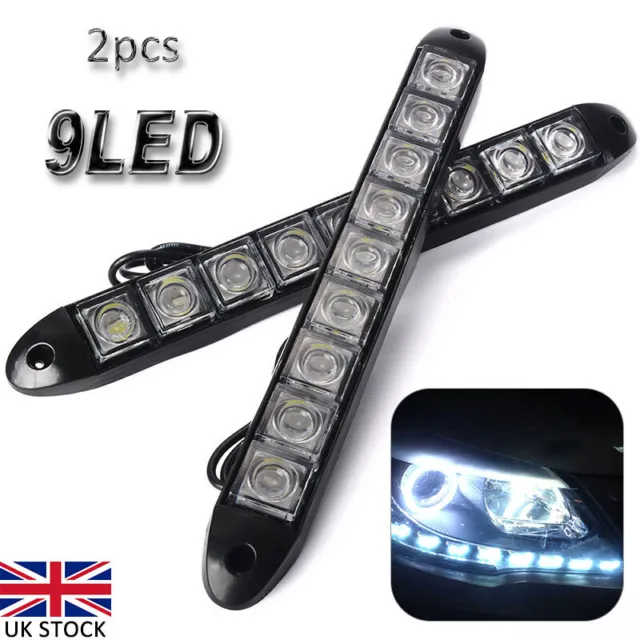 2Pcs Car DRL Daytime Running Day Time Light Daylight 9LED White Driving Fog Lamp