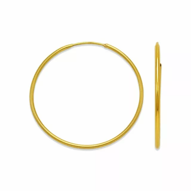Endless Round Tube Hoop Earrings Women Real 14K Yellow Gold Small Large Hoops
