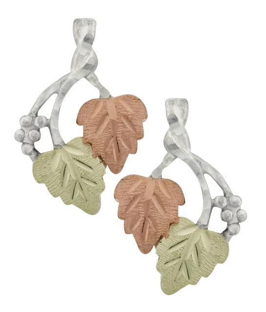 10k black hills gold on Sterling Silver gorgeous two leaf earrings