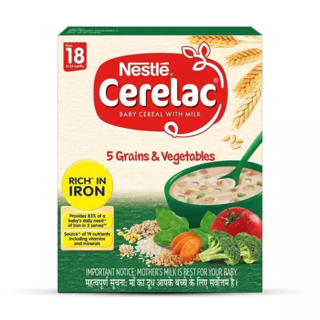 Nestle CERELAC Céréales pour bébé au lait, 5 céréales et légumes de 18 à 24...