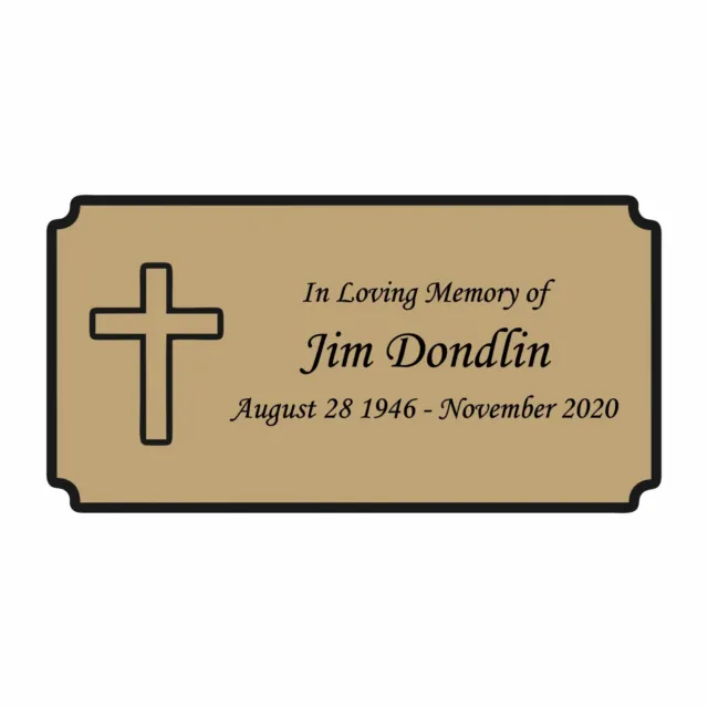 Cross Memorial Plaque, Cremation Urn Plate, Name Plate in Gold, Black and Silver
