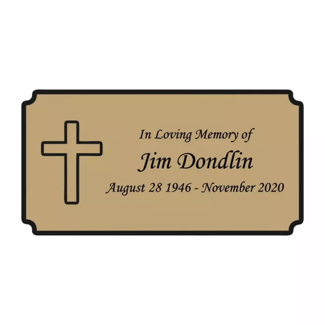 Cross Memorial Plaque, Cremation Urn Plate, Name Plate in Gold, Black and Silver