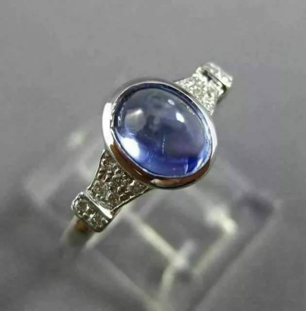 Estate .82Ct Diamond & Aaa Cabochon Tanzanite 18Kt White Gold 3D Engagement Ring