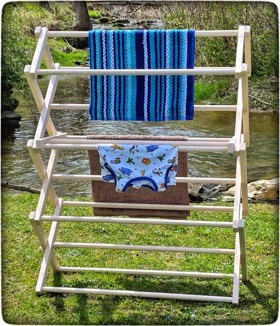 AMISH FOLDING CLOTHES DRYING RACK Handmade 30w x 37½h Solid Wood Laundry Hanger 2