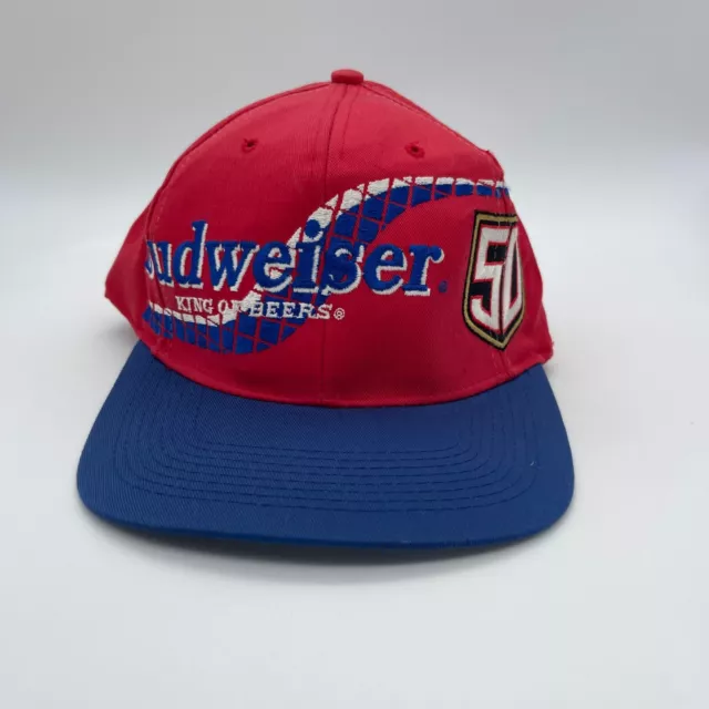 Nascar Budweiser Beer Racing 50th Anniversary Vintage 90s Snapback Hat Cap