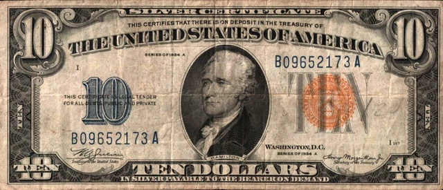 1934-A $10.00 Yellow Seal North Africa WW II Emergency Issue Silver Certificate