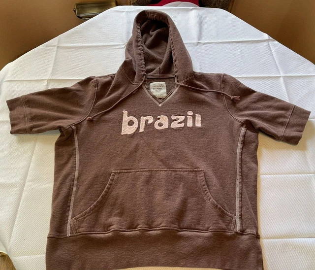 Vintage 90s Old Navy Brazil Embroidered Short Sleeve Hoodie W XL