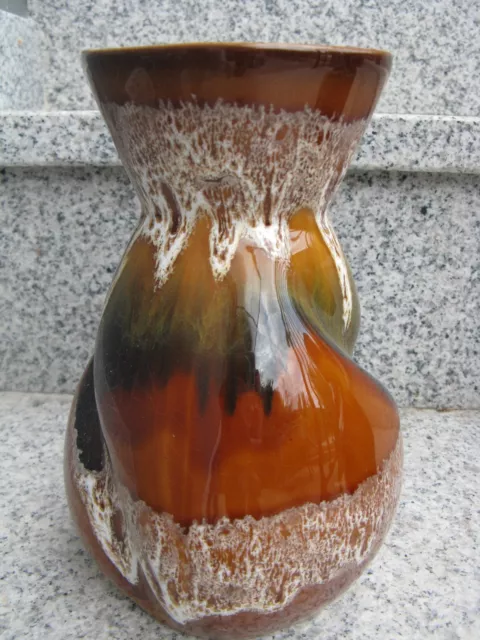 VASE FAÏENCE SARREGUEMINES émail Brun + couleurs 19,5cm