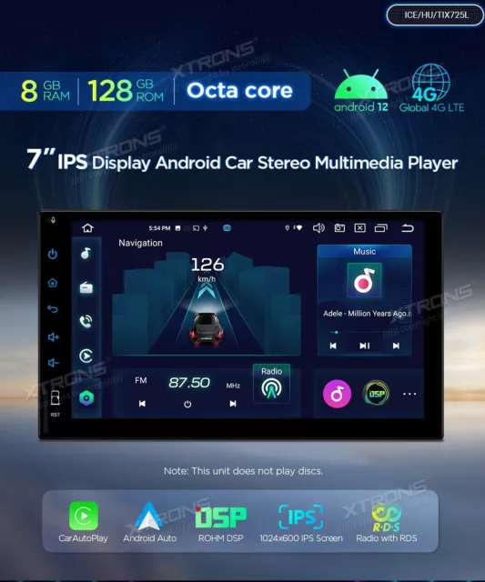 XTRONS TIX725LS AUTORADIO 2 DIN GPS ANDROID 12 WiFi 4G USB CARPLAY DSP 8GB RAM