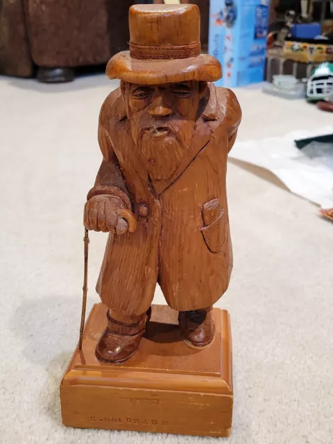 Vintage Jewish Folk Art Hand Carved Wood Figure Sculpture signed H. Goldbaum 11"