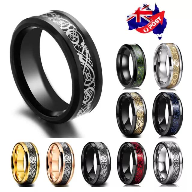 Titanium Stainless Steel 8mm Celtic Dragon Band Ring Men Women Jewelry Size 5-13