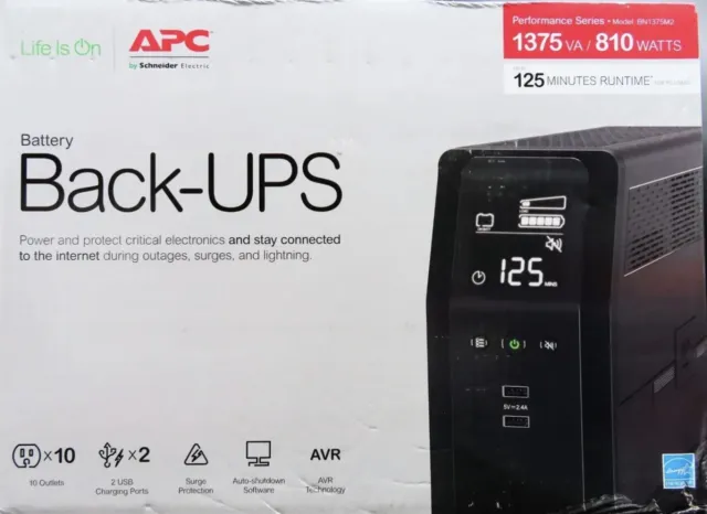 APC Battery Back-UPS Pro Tower 1375VA 10 Outlet 2 USB, Home or Office, BN1375M2