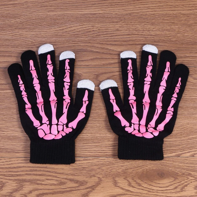 Guanto Halloween Teschio Unisex Touch Screen Lavorazione a Maglia Scheletro Artiglio