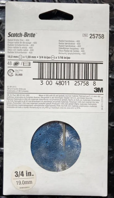 Qty:48 3M 25758 Scotch-Brite® Clean N Strip™ Bristle Disc 3/4” X 1/16” 400 Grit