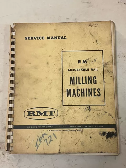 Rockford Machine Tool Adjustable Rail Milling Machine Service Manual