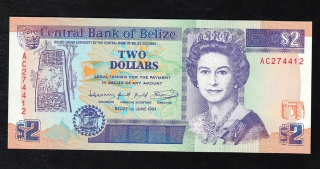 Belize Belice 2$ Dollars 1991 P 52 Qe Ii * Prefix Ac Unc *