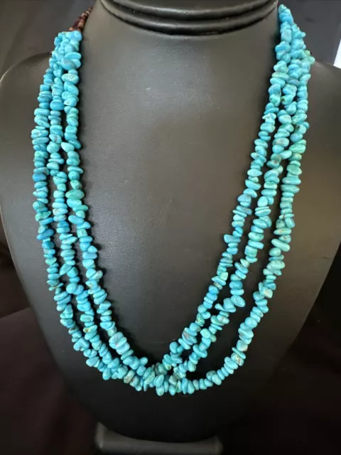 Blue Kingman Nugget Turquoise 3S Navajo Sterling Silver Necklace 20” 15340
