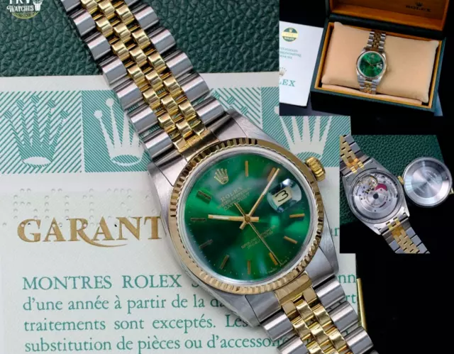 Orologio Rolex Da Uomo Datejust Quadrante Verde Oro 18Ky Lunetta Scanalata 16013 Scatola E Documenti