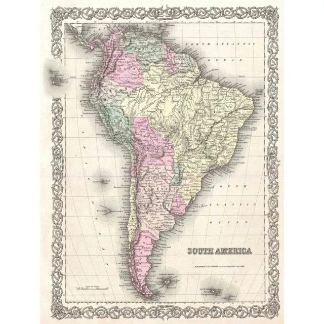 1855 COLTON MAP SOUTH AMERICA VINTAGE POSTER ART PRINT 12x16 inch 30x40cm 2912PY
