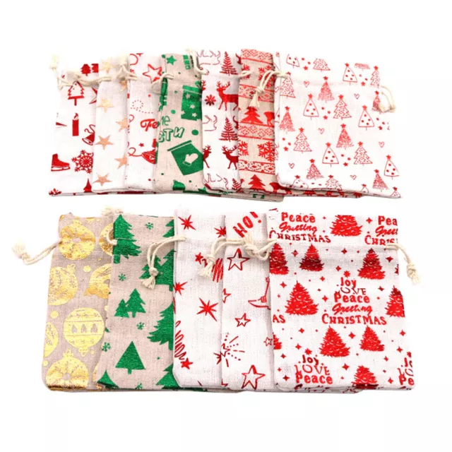 12 Pcs Coton Sacs D'emballage Cadeau Noël À Cordon Friandises